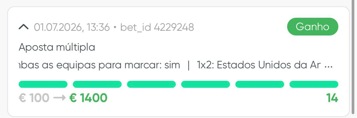Aposta ganha — Múltipla · 6 sel.